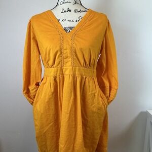 J. Crew Dress Gold V-Neck Long‎ Sleeve Pockets Casual Dress Size S